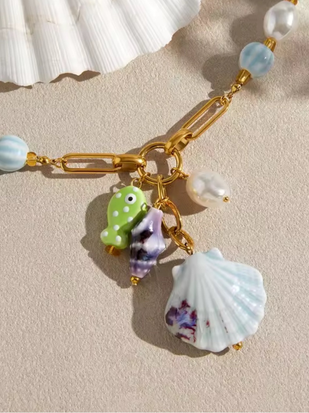 Beach Babes Pastel Beaded Shell Charm Necklace - Picture 6 of 13